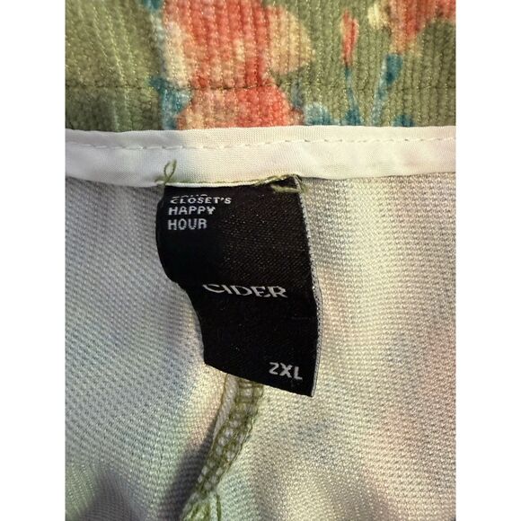 Cider Women’s Corduroy Floral Wide Leg Overalls Plus Size 2X 2XL Green Flowers - Picture 8 of 9